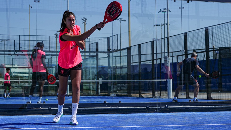 SERVE UP : Leila Ouahabi gets the game of padel under way. 