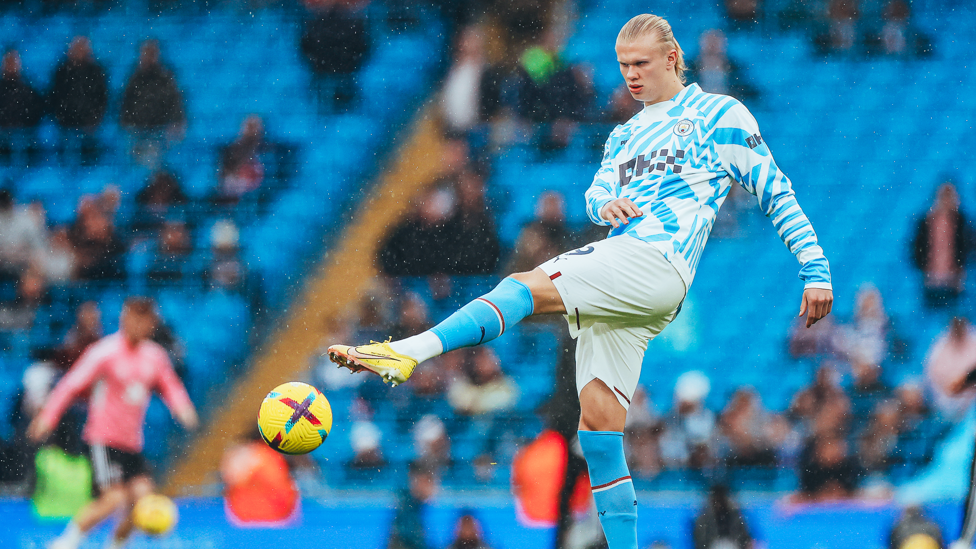 DANGER MAN : Haaland gets a feel of the ball.