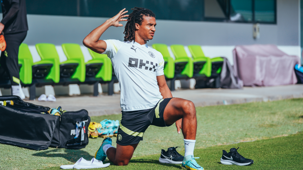 AT FULL STRETCH:  : Nathan Ake limbers up