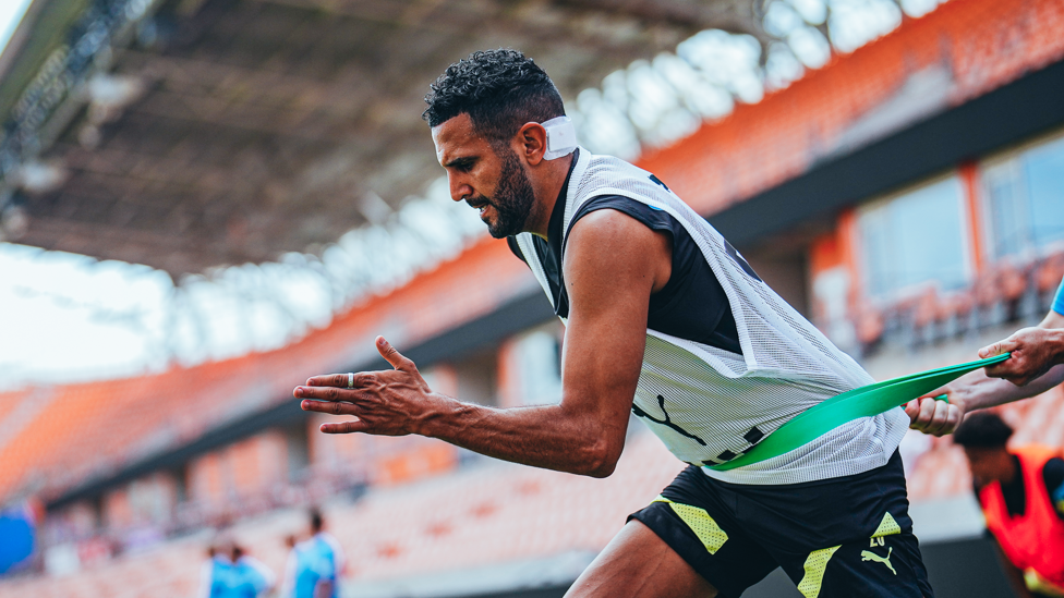 STRETCHING OUT: Riyad Mahrez goes through a fitness drill