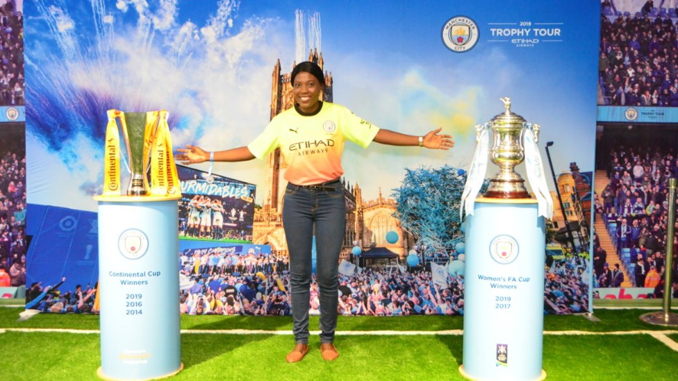 DOUBLE DELIGHT : With our women's team's Continental Cup and FA Cup trophies in Nigeria.