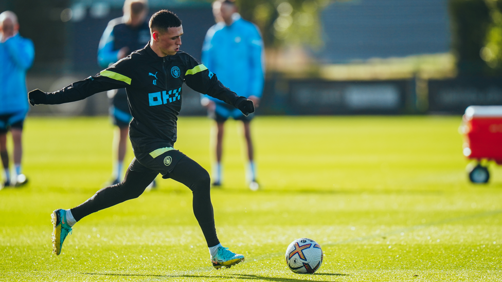 BY THE LEFT: Phil Foden prepares to let fly with a shot