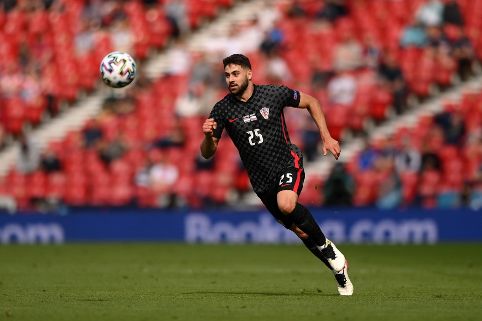 ACTION SHOT: :  Gvardiol working hard during Croatia’s group game against Czech Republic during the Euros in June 2021 