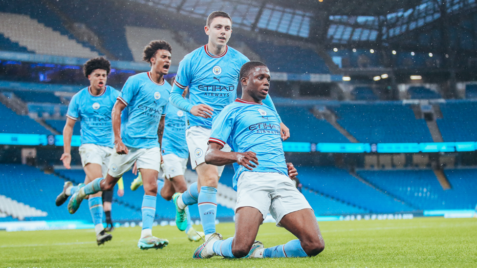 JUST-IN FROM OBOAVWODUO: The striker climbs above his defender, as his header rolls fortunately into the net.