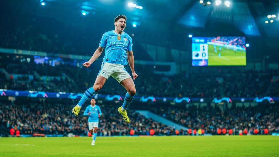 LIFT OFF  : Alvarez celebrates after scoring against FC Copenhagen. 