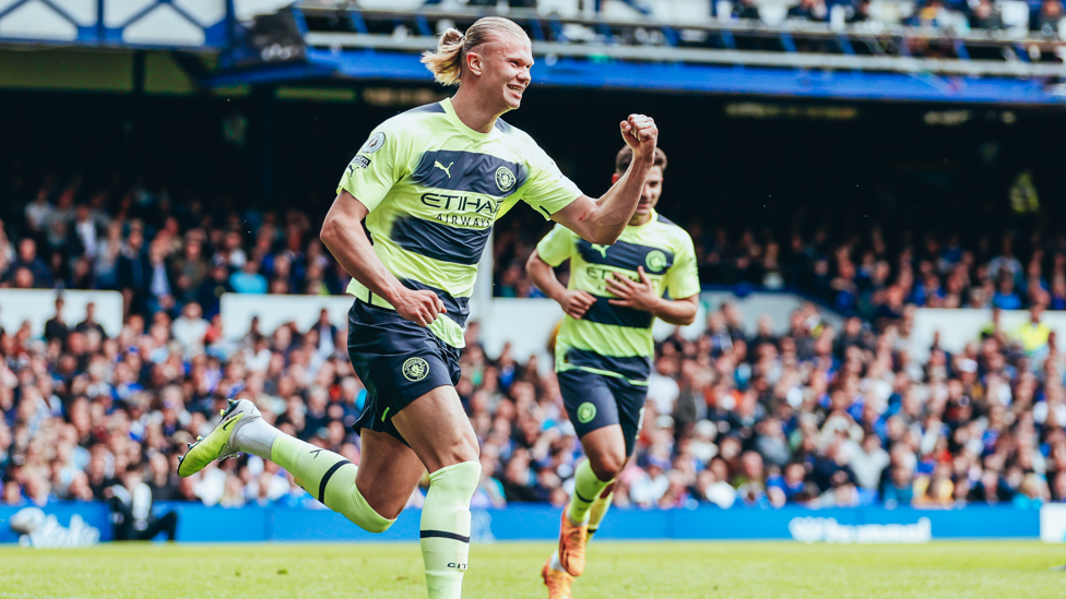 DOUBLE TROUBLE : Haaland celebrates after making it two!