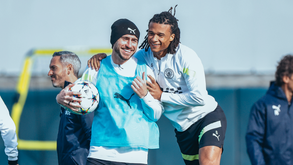 YOU SHALL NOT PASS  : Nathan Ake holds onto defensive partner Aymeric Laporte