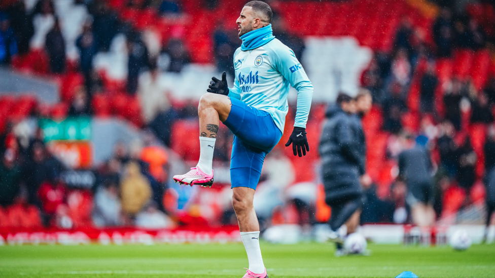 GET LOOSE : The skipper going through his pre-match stretches.