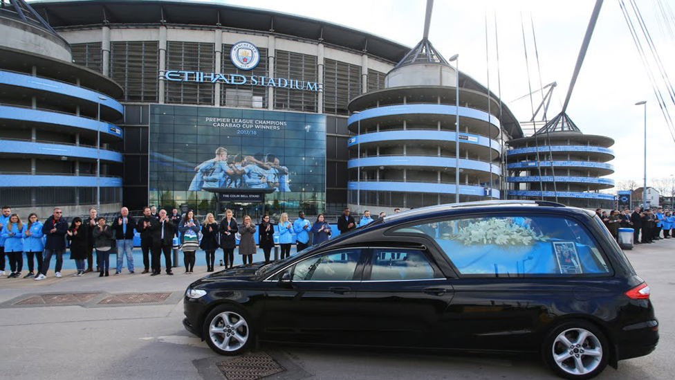 The church service was preceded by the cortege visiting the Etihad Stadium, where staff and fans stood to remember their much-loved and highly-regarded colleague and friend.