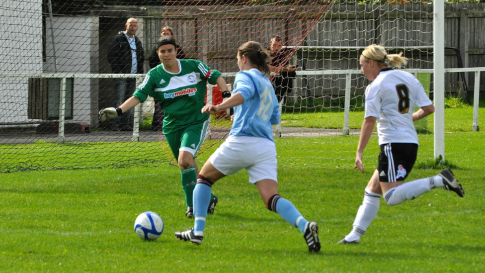 ON THE ATTACK : Jade Malpas bears down on goal against Derby County in the Premier League Northern Division in 2009