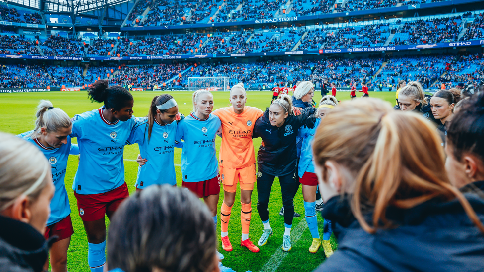 THE ETIHAD : Steph Houghton led the team talk at the Etihad Stadium prior to our match against Manchester United this season.