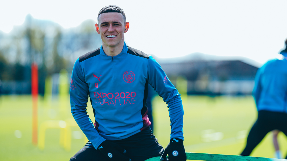 ONE OF OUR OWN: Phil Foden cut a relaxed figure as the build-up to Sunday continues