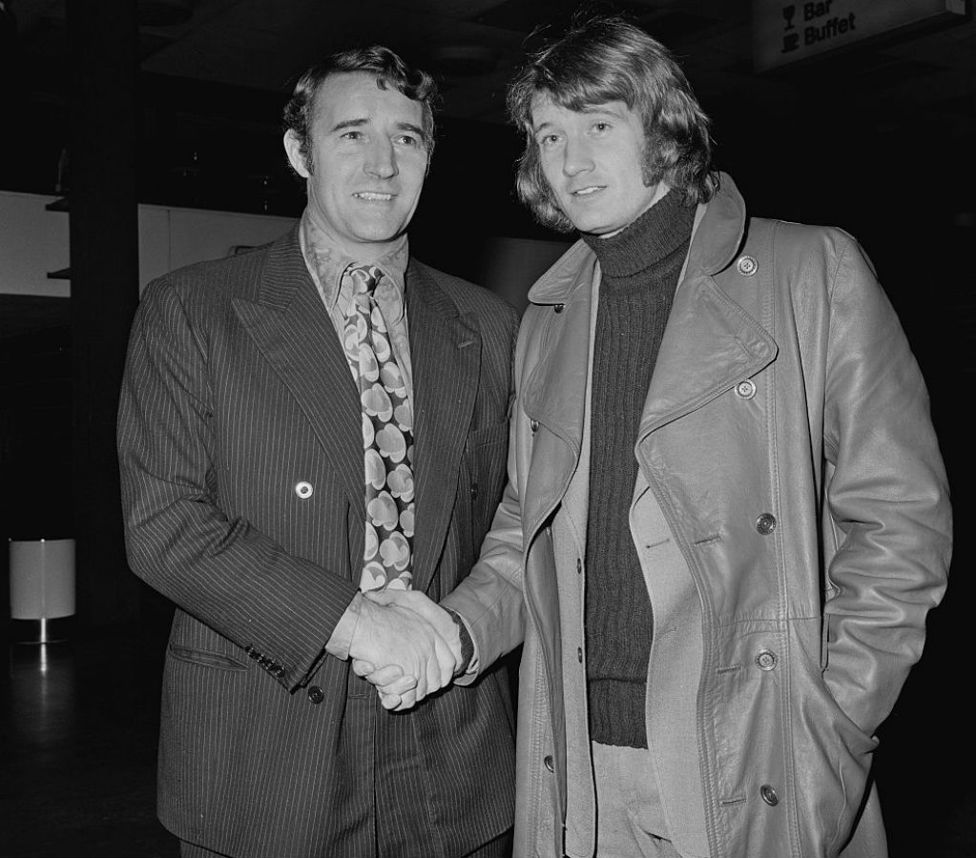 SHAKE ON IT: Mal welcomes Rodney Marsh to City after his 1972 move from QPR