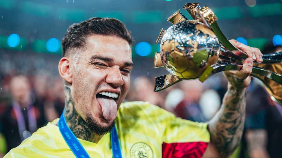SAFE HANDS : Ederson in fine spirits with our fifth honour of 2023.