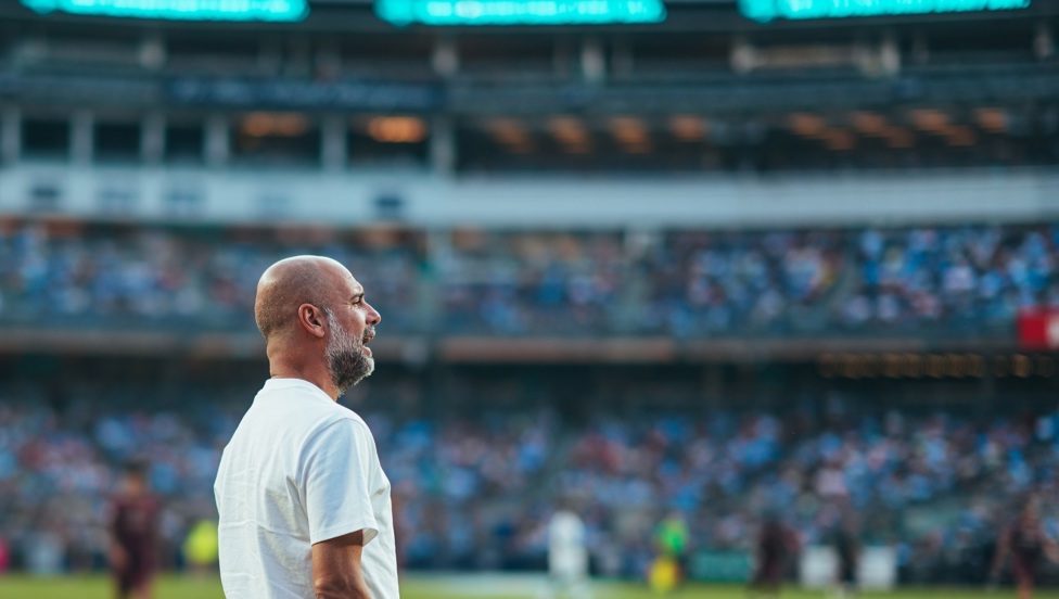 WATCHING ON : Pep watches his young charges....