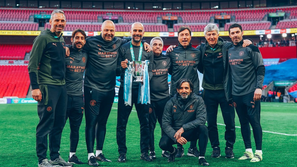 FANTASTIC FOUR : Guardiola got his hands on the Carabao Cup yet again in April 2021, as a 1-0 victory over Tottenham secured a record-equalling fourth successive title.