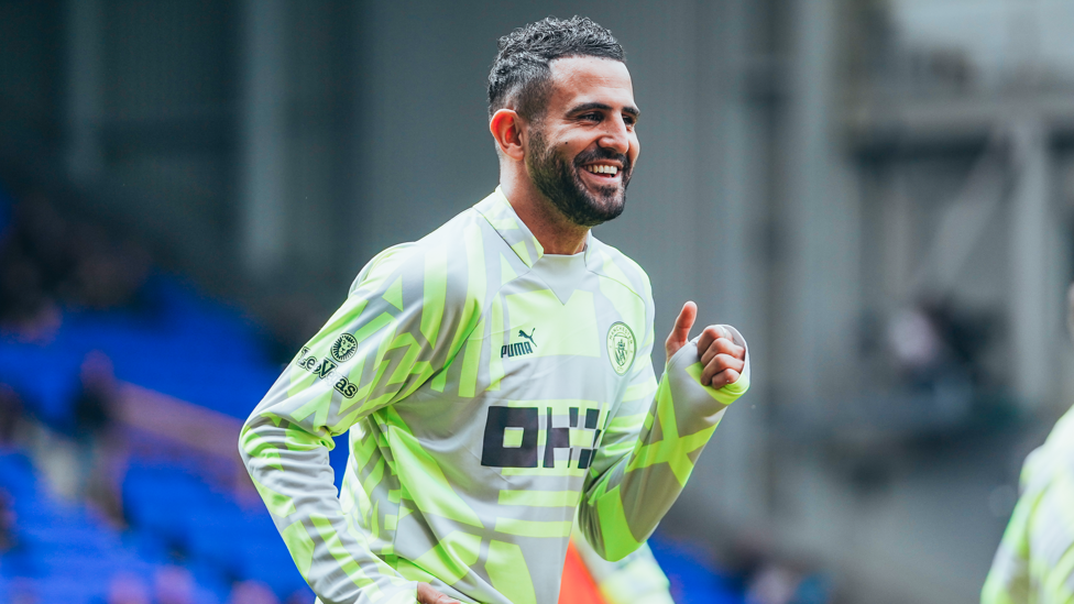 READY RIYAD : Mahrez in great mood during the pre-match drills.