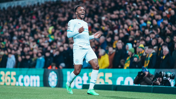 STERLING WORK: Raheem celebrates his stunning goal.