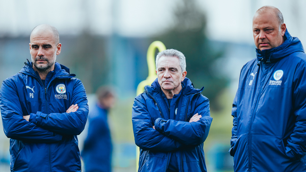 WATCHING BRIEF: Pep Guardiola, Juanma Lillo and Rodolfo Borrell look on