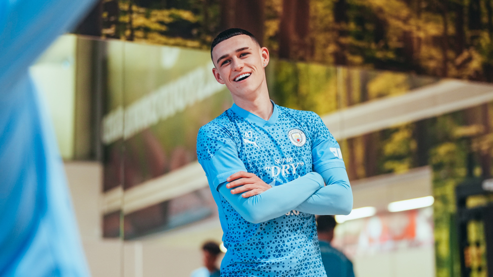 STAR BOY : Phil Foden in high spirits after a top performance against Everton. 