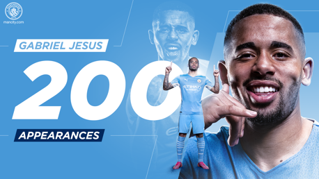 Jesus clocks up 200 appearances for City