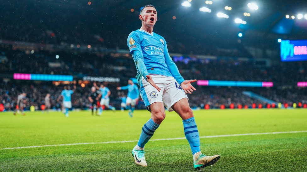 BACK OF THE NET : Phil Foden celebrates his latest City strike