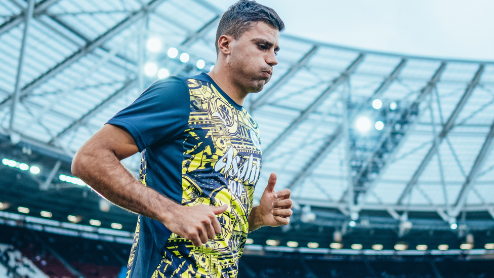 HE'S BACK : Rodri arrives for the warm up after being named in the City squad for the first time this season.