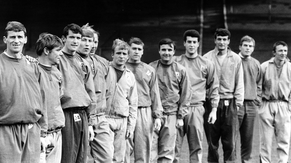 DREAM LINE-UP : Tony Book, Tony Coleman, Mike Doyle, Colin Bell, George Heslop, Francis Lee, Dave Connor, Glyn Pardoe, Ken Mulhearn, Neil Young, Alan Oakes and Mike Summerbee train ahead of the upcoming televised league match against Spurs in December 1967, a match subsequently dubbed ‘The Ballet on Ice’