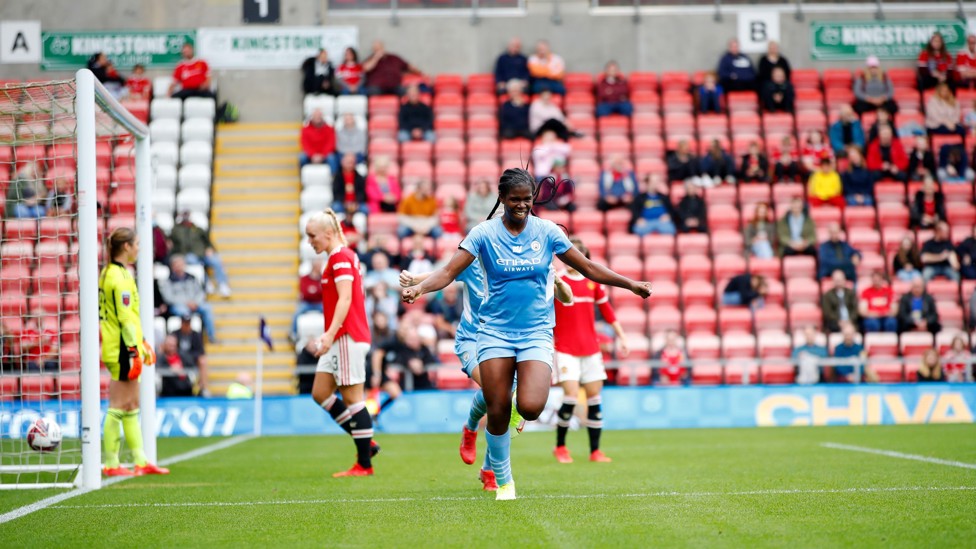 DERBY DELIGHT : Shaw opened the scoring in her first Manchester derby back in October 2021