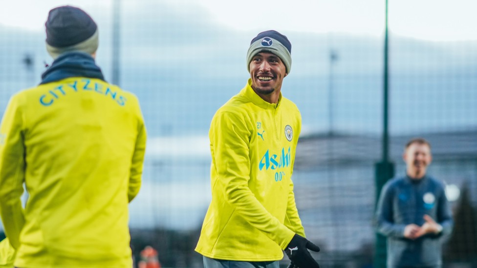 HAT TRICK: Matheus Nunes sported some nifty City head gear.