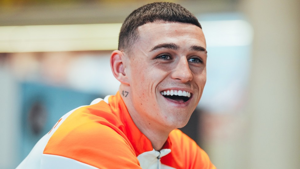 47: : Hat-trick hero Phil Foden in high spirits after a phenomenal evening. 