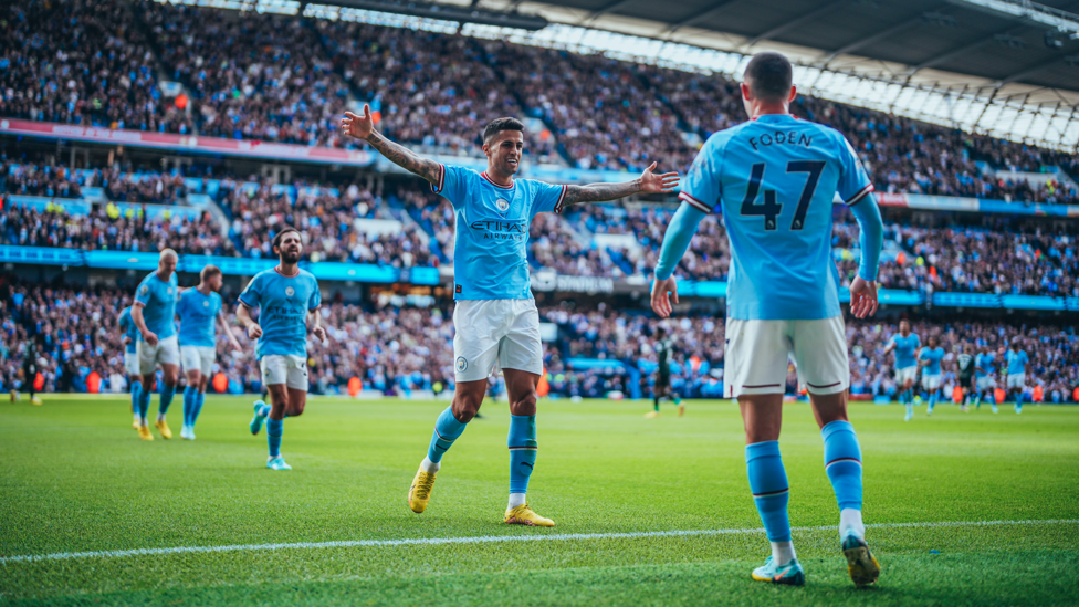 DOUBLE TROUBLE : The two scorers celebrate!