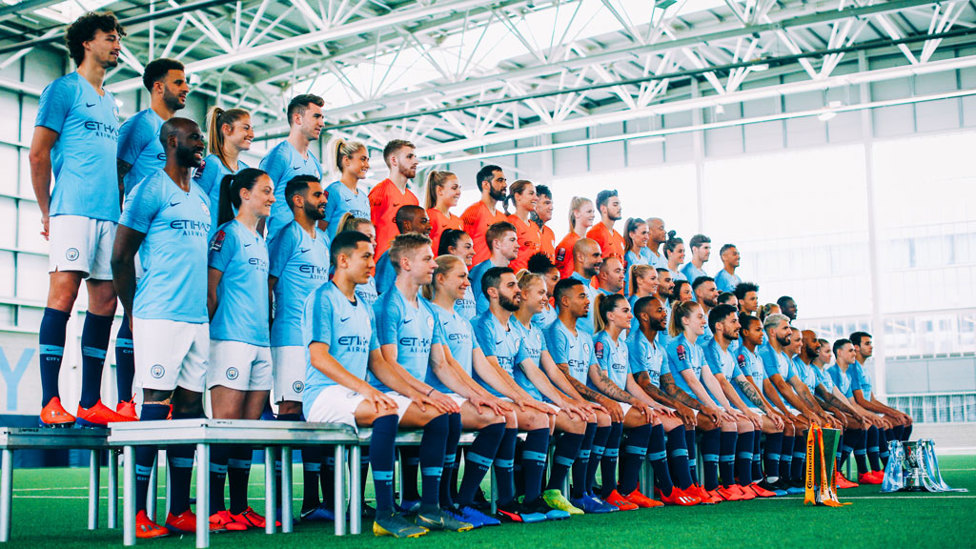 ALL TOGETHER NOW : A different angle as the teams line up...