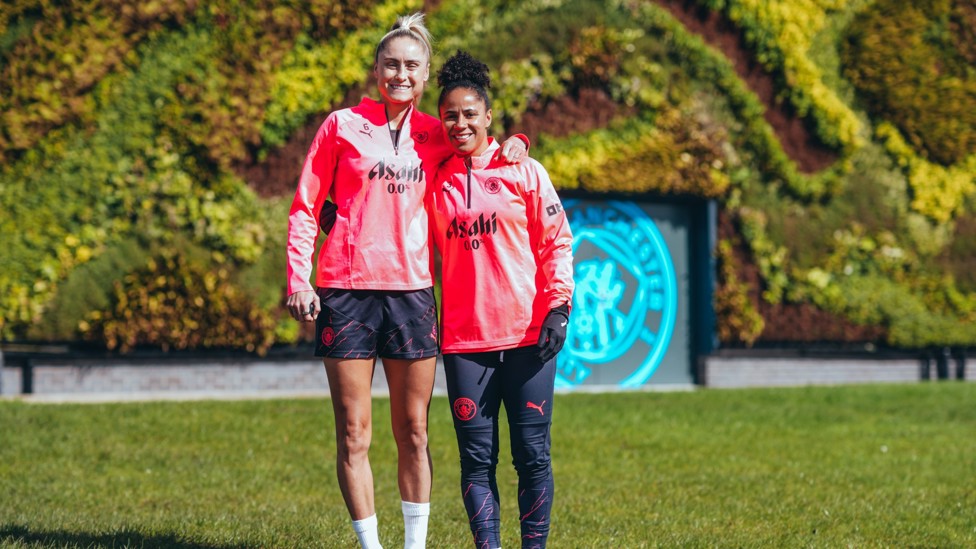 DREAM TEAM  : Steph Houghton and Demi Stokes pose for our camera.