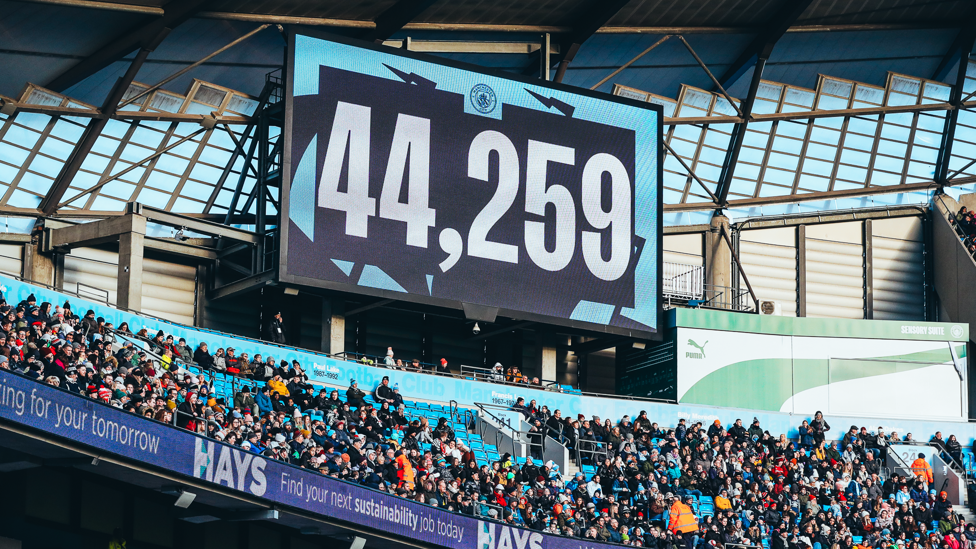 RECORD CROWD  : A Club record crowd of 44,259 for a women's match witnesses our enthralling 1-1 draw with Manchester United.