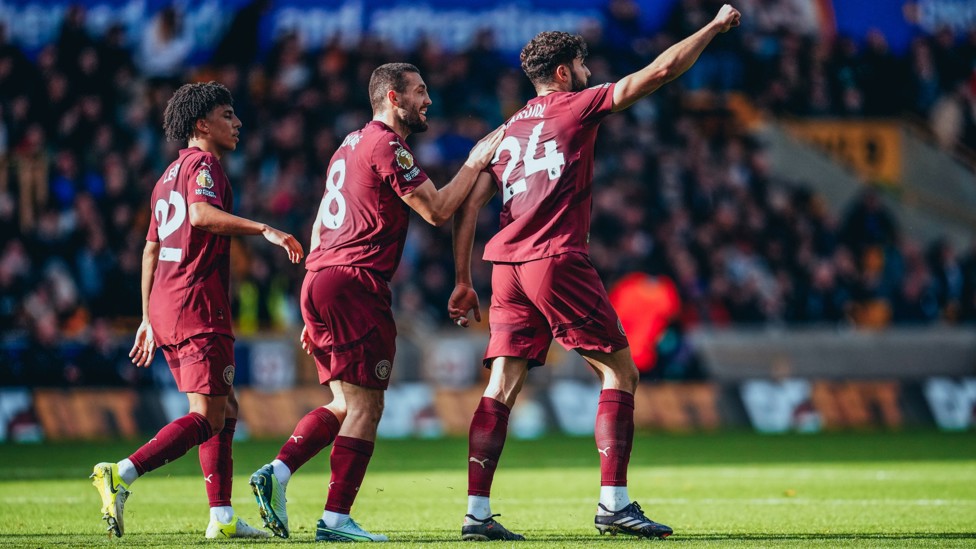 AWAY FAITHFUL : Josko Gvardiol acknowledges the City fans after his leveller at Molineux