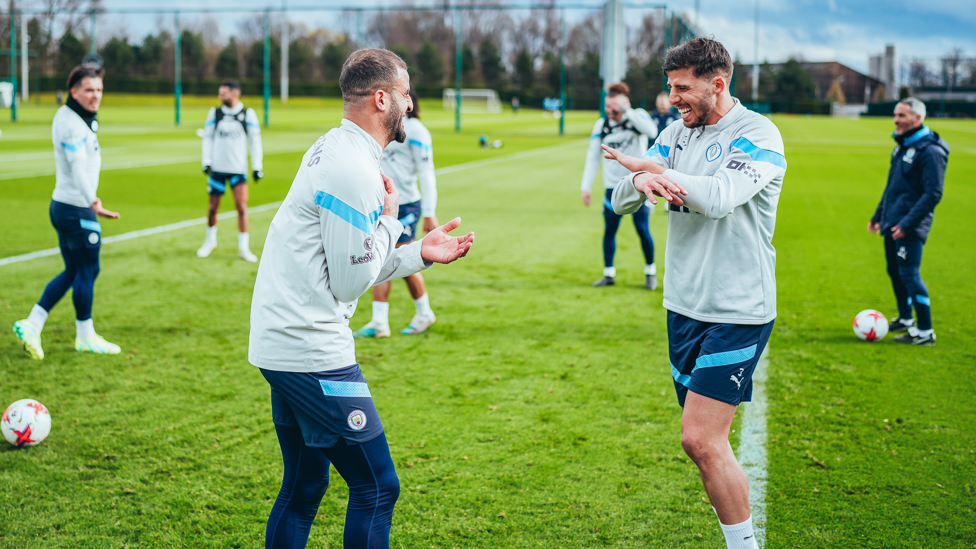 DOUBLE ACT : Spirits in camp are high as demonstrated by this shot of Kyle Walker and Ruben Dias