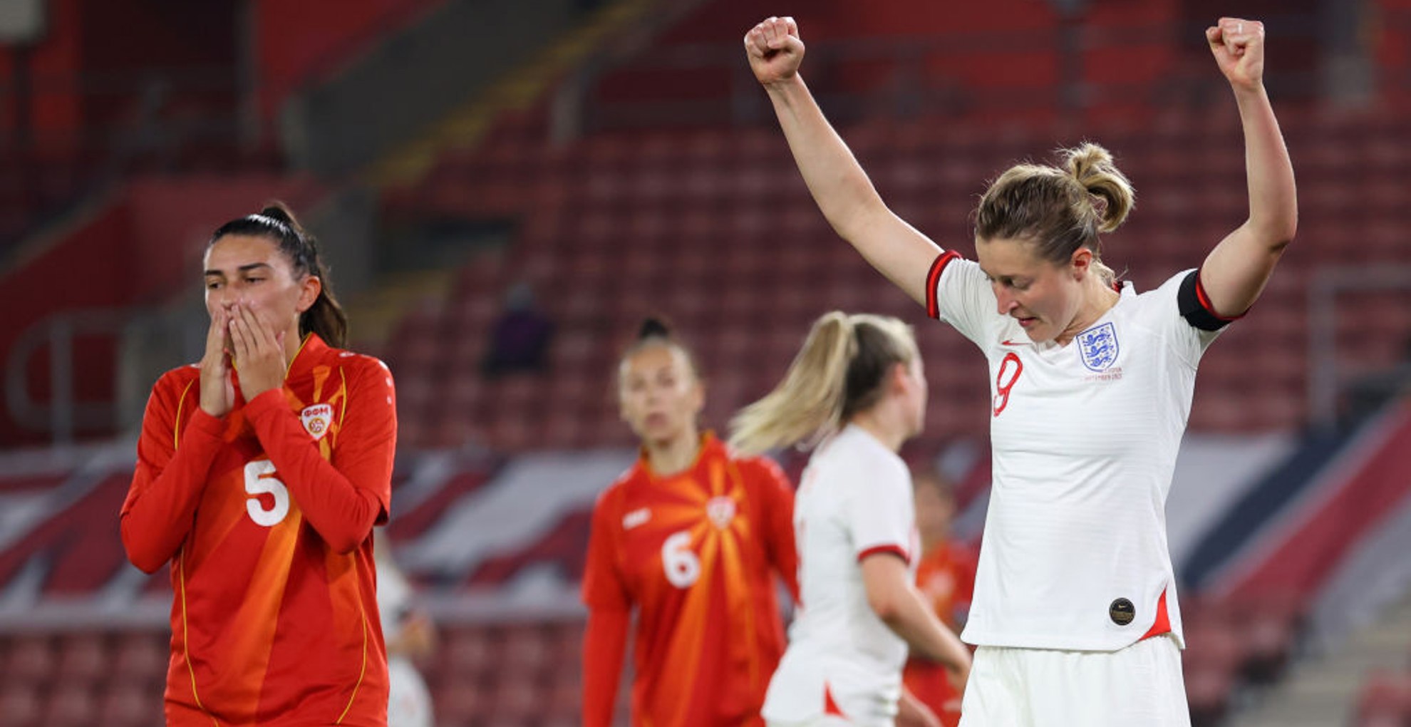 GET IN: Ellen White celebrates her first goal