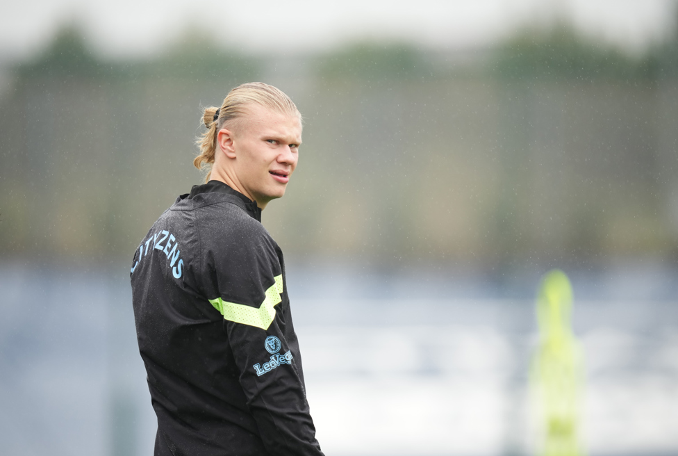 SHARPENED FOCUS : Erling Haaland spots something over his shoulder