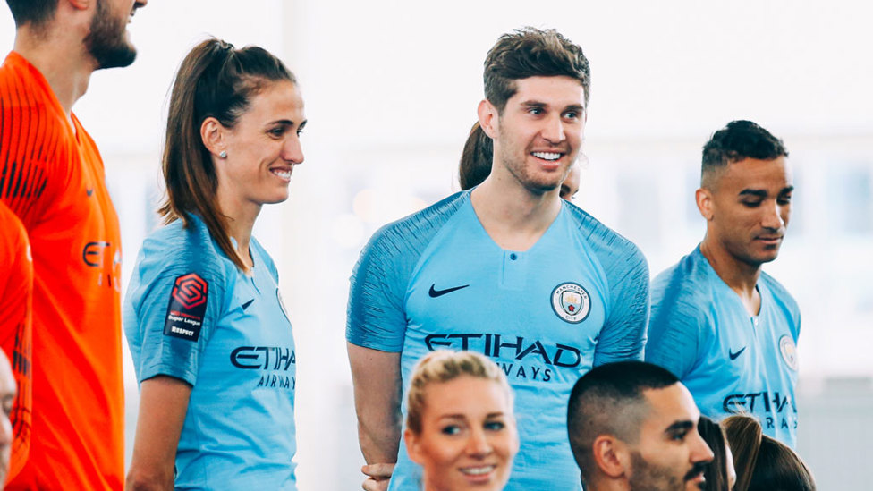 CENTRE STAGE : Jill Scott and John Stones prepare for the photo shoot