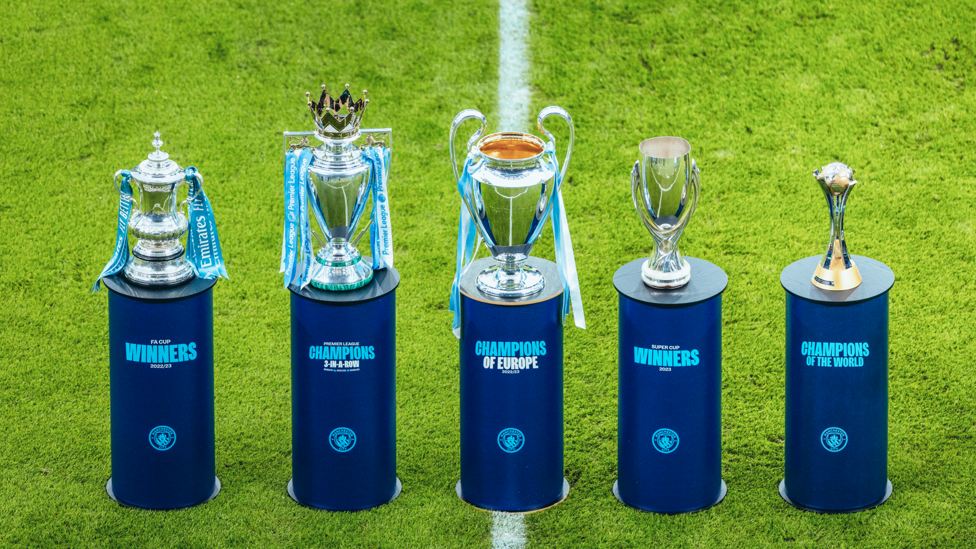 TROPHY HAUL: All five trophies were on display before kick-off