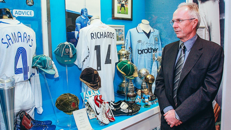 PERMANENT REMINDER: Sven admires some City memorabilia from his time in charge.