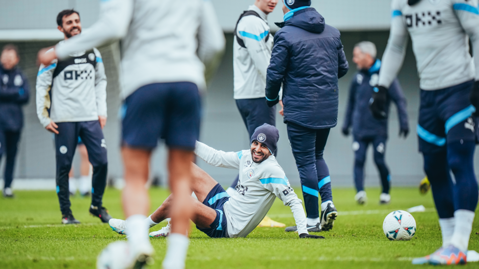 ON THE DECK : Riyad Mahrez takes a tumble