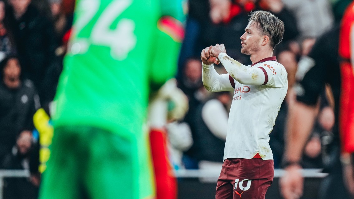 ONE LOVE: Grealish shows his love for the City fans.