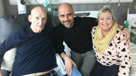 TRUE BLUES: Manager Pep Guardiola made a special visit to see Bernard whilst he received treatment in hospital and is pictured here along with Bernard's wife Karen