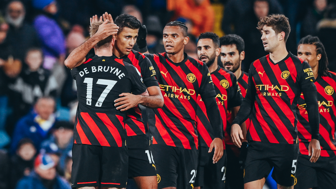 CENTRE OF ATTENTION: Rodri feels the love after his goal.