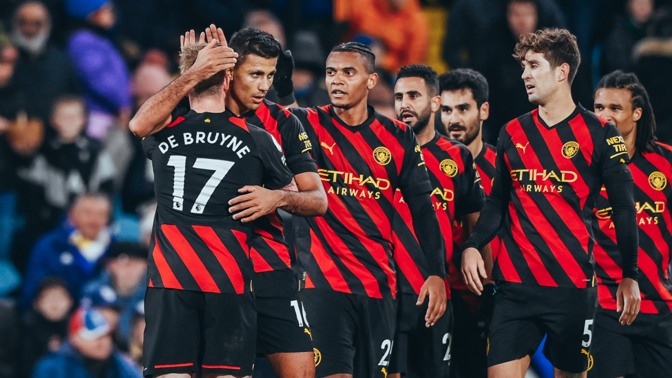 CENTRE OF ATTENTION : Rodri feels the love after his goal.