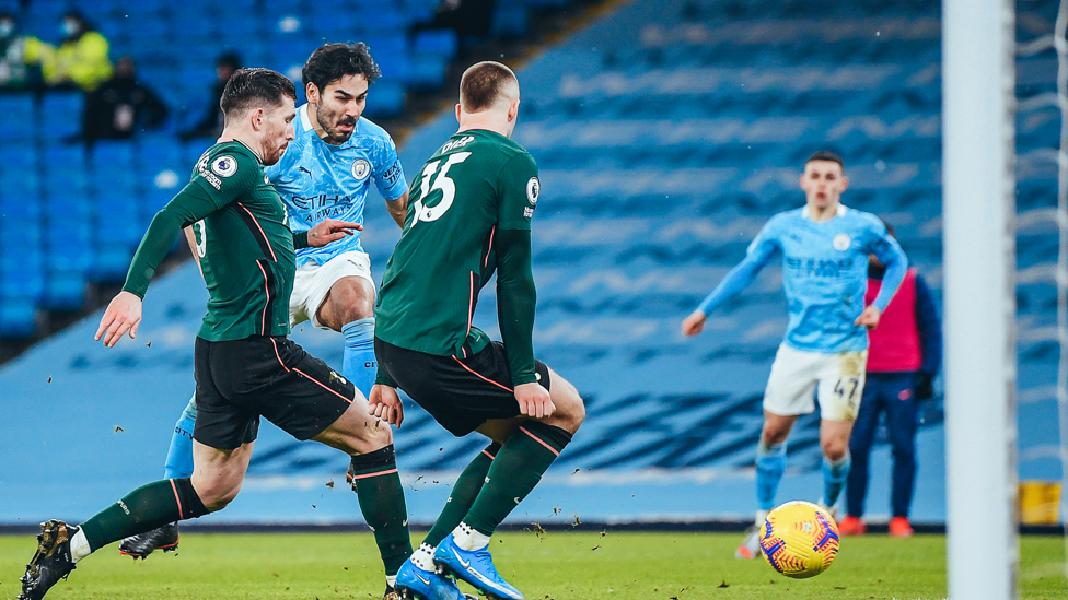 DIRECT DELIVERY  : Gundogan latches onto an Ederson pass to score his second, and our third, in a 3-0 Etihad win over Tottenham.