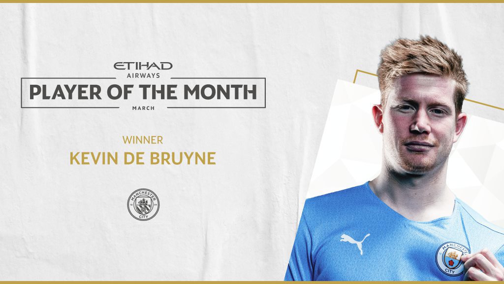  De Bruyne voted Etihad Player of the Month