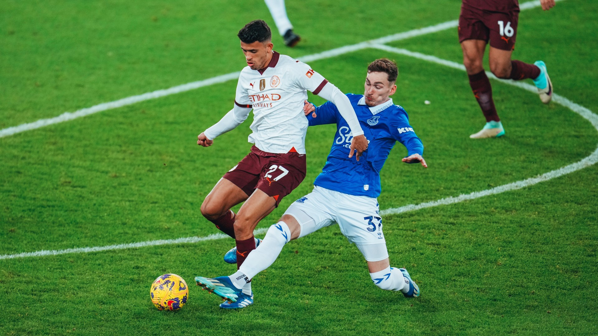 MIDDLE MARCH: Matheus Nunes drives on for City.